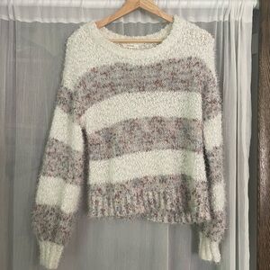 Maurices Fuzzy Striped Sweater - Cream and Brown